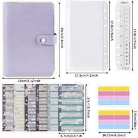 Mlife Ring Binder, Budget Planner - 26 Pieces Leather Notebook Folder with Clear Plastic Binder Envelopes, Budget Sheets, Label Stickers, Money Storage Money Book for Travel and Diary (Purple)
