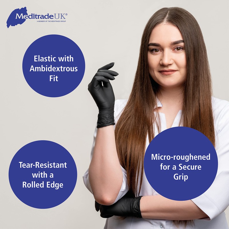 Meditrade 1284M Nitrile Examination Gloves, Black, Medium