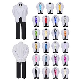 6pc Baby Toddler Boy Teen Formal Black & White Suit Set Satin Vest Sm-20