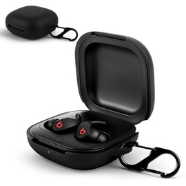 XCZNAGS Silicone Protective Case Cover for Beats Fit Pro (2021), Shockproof Soft Case with Carabiner, Wireless Charging Supported (Black)