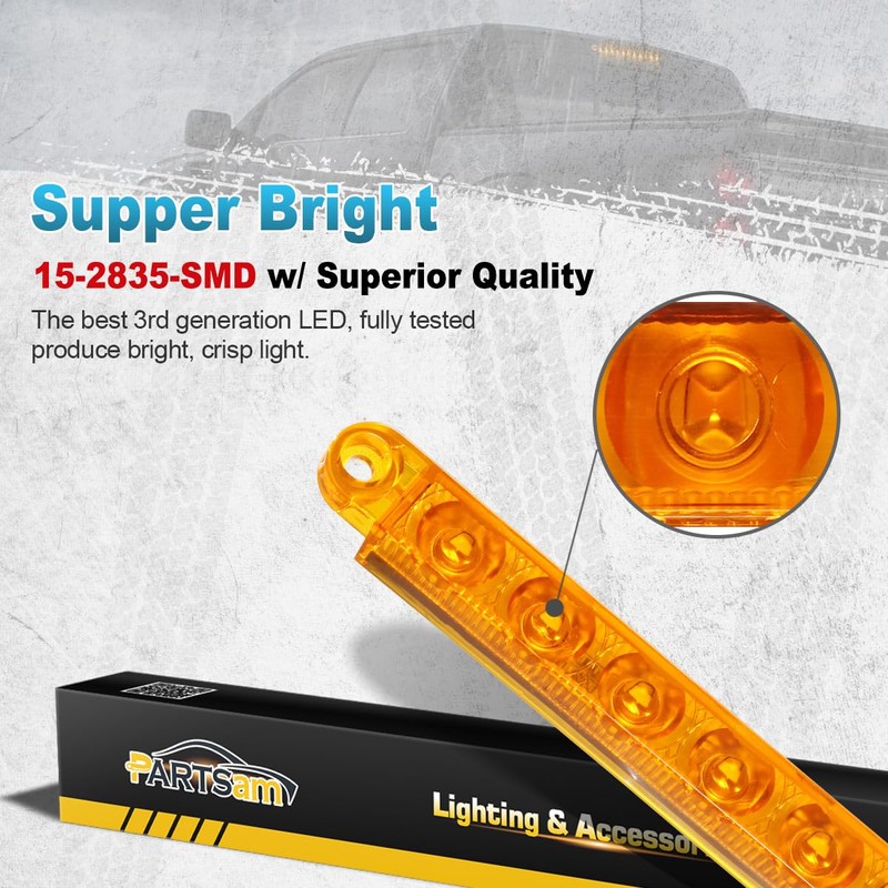 Partsam 2Pcs 12" Amber LED Turn Signal Light Bar -