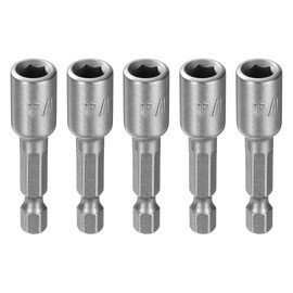 sourcing map 5pcs Hex Nut Driver Drill Bit 1/4" 6-Points Socket 1/4" Hex Shank 1.9" (48mm) Long Magnetic Nut Setter CR-V Steel Quick-Change Nut for Power Drills Impact Drivers