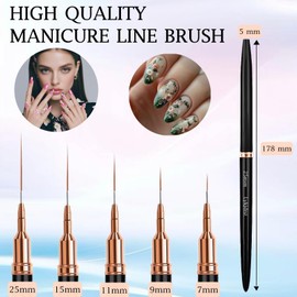 5pcs Nail Art Liner Brushes, Liner Brush For Nails Gel, Painting Art Design Brush Set Nail Dotting Drawing Tool For Long Lines, Thin Details, Fine Drawing Sizes 7/9/11/15/25mm（Black）