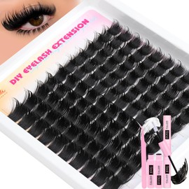 Lash Clusters Kit Volume Clutser Eyelash Extension Kit Thick Eyelash Clusters with Spikes Dramatic 10mm-16mm Long Lash Extension Kit with Lash Bond and Seal 110Pcs DIY Individual Lashes at Home