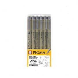 Sakura Pigma Micron - Juego de bolígrafos de dibujo, tinta negra, color negro Asst 6 pen