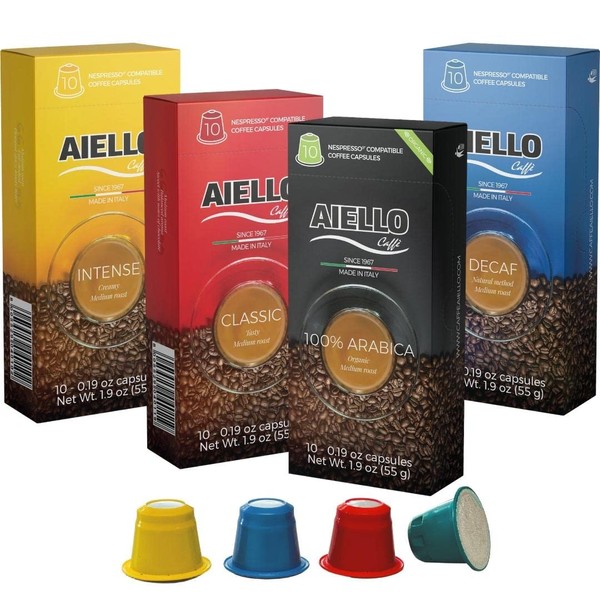 Aiello Caffe - Paquete de cápsulas de café italianas para café de una sola taza, compatible con la máquina original Nespresso (paquete variado, 40 unidades)