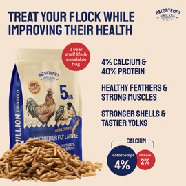 Hatortempt Black Soldier Fly Larvae - 4% Calcium for Strong Eggshells - Chicken Feed Supplement - Nuritious Organic Worms for Chickens - Poultry Treats for Laying Hens (5lb)