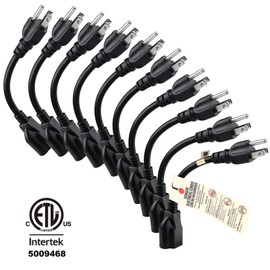 [ETL Listed] Miady Short Power Extension Cord Outlet Saver, 16AWG/13A, 3 Prong (10 Pack, Black, 8 Inch)