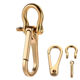 MBAIYO Brass Keychain Clip, Detachable U Shackle Keychain Heavy Duty Gold Carabiner Hook for Keys Dog Tag Clip Wallet Chain Purse Accessory for Men and Women(2)