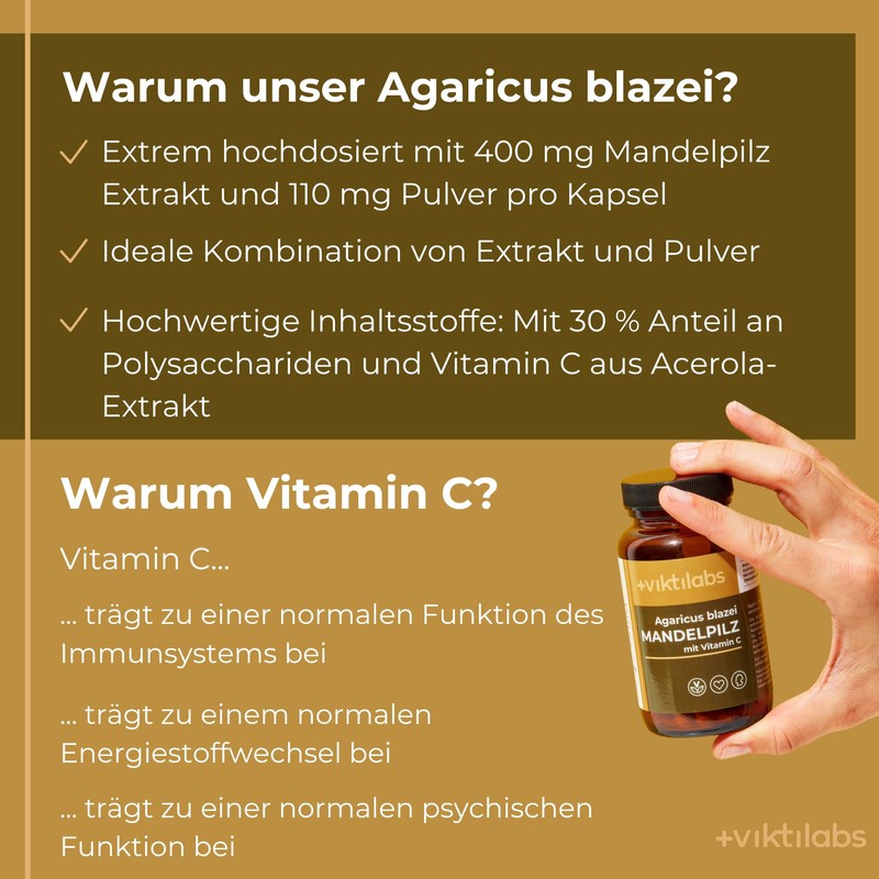 Viktilabs© Almond Mushroom - Agaricus Blazei - Capsules High Dose
