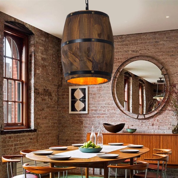 Unbranded Ceiling Pendant Lamp Bar Cafe Lights Wood Wine Barrel