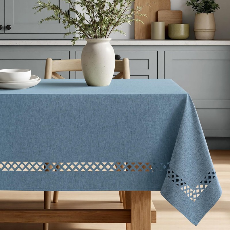 MIULEE Mantel rectangular de lino de poliéster con recortes decorativos,