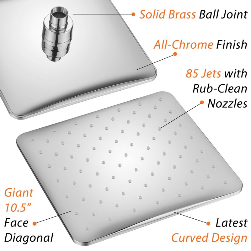 HotelSpa High Pressure 10.5 inch Square Rain – Handheld 3-way