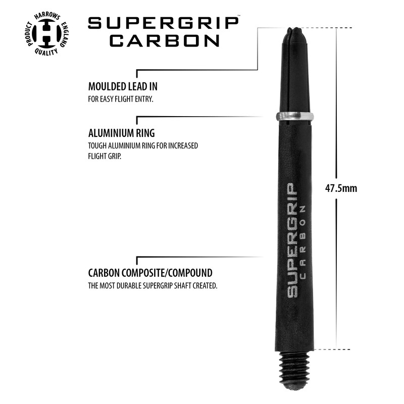 Harrows Supergrip Carbon Silver Shafts, Medium, Increased Aerodynamic Flow, Dart