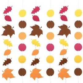 SOFPLATE 2 Bags 2 Styles Autumn Felt Garland Thanksgiving Party Banner with Rope Needles Colorful Fall Maple Leaf Round Hanging Backdrop Banners Kits for Autumn Harvest Thanksgiving Party DIY Deocr