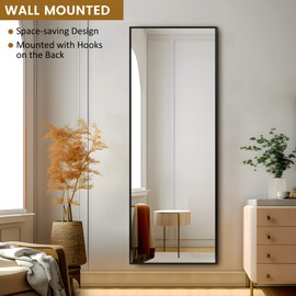 PexFix Full Body Mirror Full Length Mirror with Black Aluminum Alloy Frame Mirror Full Length with Stand Wall Mounted Mirror Hanging Mirror for Wall Bedroom Bathroom Living Room Decor,47"×16"