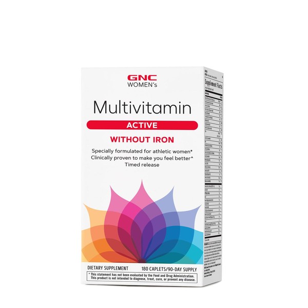 GNC Women's Multivitamin Active Without Iron |Supports an Active Lifestyle | 30+ Nutrient Formula | Promotes Bone & Joint Health, Helps Energy Production | 180 Caplets