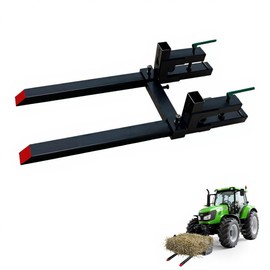 Clamp-On Pallet Forks for Skid Steer Tractor, 2000LB Capacity Adjustable Forks with Stabilizer Bar, 60" Heavy Duty Bucket Forks for Logs, Hay, Lumber – Fits Most Loader Buckets