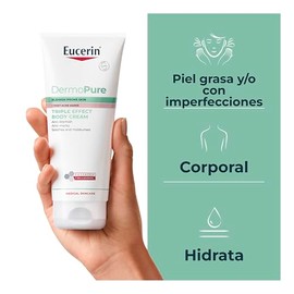 Eucerin DermoPure Triple Effect Crema Corporal (200ml) Anti-Imperfecciones, Anti-Manchas, Anti-Brillo, Calma e hidrata, ideal para piel grasa o con...