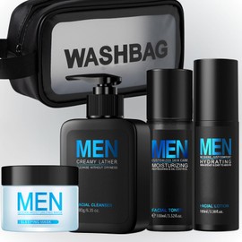 Skincare Set, Face Skin Care Sets & Kits - Black makeup bag included facial cleanser + toner + lotion + night mask.