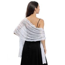 CCAIPU Lace Stole for Women, Lace Soft Shoulder Scarf Scarves Wedding Party Festive Stole for Evening Dress, D-white