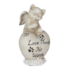Relaxdays Grave Ornament for Cat, Keepsake Animal, Gravestone Heart and Cat Angel, Cat Memorial, Weatherproof, Cream