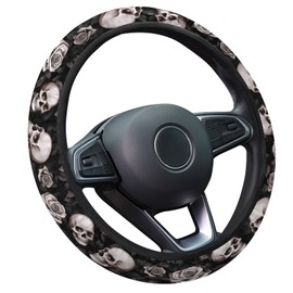 GENANY Rose Skull Steering Wheel Cover, Non-Slip Breathable Neoprene Car Wheel Cover, Universal 15 Inch Fit Most Cars, Gothic Car Accessories, Gothic Gifts for Women Men
