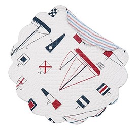 C&F Home Windward Port Sail Boat Nautical Theme Round Single Cotton Reversible Machine Washable Placemat Round Placemat Red