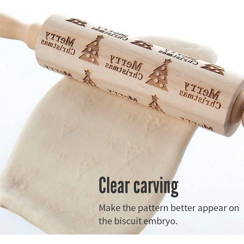 Rolling Pin with Embossing Christmas, XiXiRan Christmas Prage Rolling Pin,