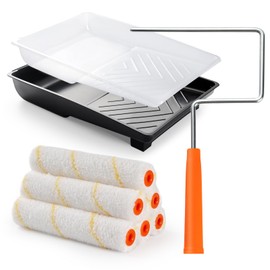 HANJKINZ 9 Pcs 6 Inch Small Paint Roller Kit with Microfiber Paint Roller Covers, Paint Tray with Liner, Mini Paint Roller for Painting Wall, Door, Cabinet