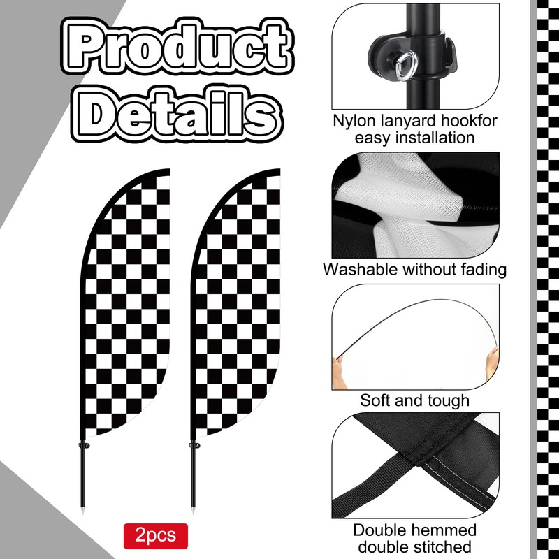 Remagr 2 Sets 7 ft Checkered Flags Banner Black and
