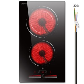 Hobsir hob 2 Burners Electric Cooktop, 12 inch Radiant Electric Stove Top, Built-in Electric Ceramic Stove with Sliding Control, Timer, Safety Lock, 9 Power Levels 3200W, 220V-240V Hard Wire (No Plug)