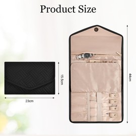 Aucuu Jewelry Folding Storage Bag, Travel Jewelry Organizer, Portable Jewelry Bag for Earrings, Rings, Necklace, Bracelets, Women Girls Jewelry Gifts - Black