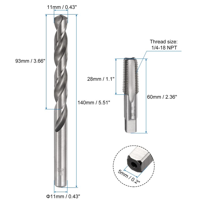 sourcing map Tap & Drill Bit Set, 1pcs 1/4-18 NPT