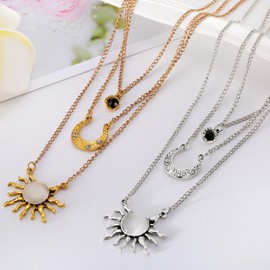 HUUiWAA Gothic Necklaces 8 Pcs Stackable Joint Knuckle Midi Finger Ring Set Sun and Moon Charm Pendant Layered Choker Necklace Set (Gold)