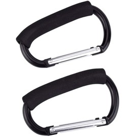 2 Packs Large Stroller Hooks, Aluminum Grocery Bag Handle Organizer Hook or Diaper Bags Holder- Black