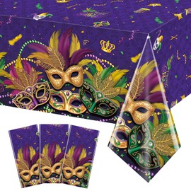 3 Pack Mardi Gras Tablecloth Party Decorations, Masquerade Dancing Party Tablecloth Decorations, Plastic Purple Table Cover Backdrop for Mardi Gras Carnival Party Supplies and Decors, 54 x 108 Inch