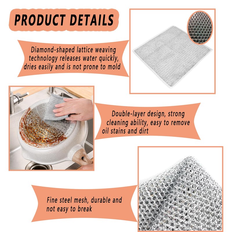 10 Pcs Multipurpose Non Scratch Scrubbing Wire Dishwashing Rags,Reusable Kitchen