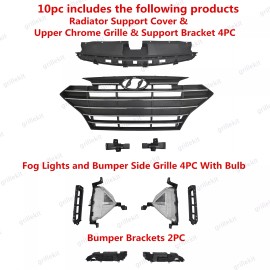 ROKY 10PC For Elantra 2019-20 Front Radiator Support Cover Chrome Grille Fog lamp Kit