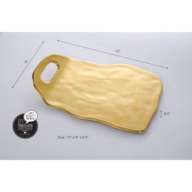 Pampa Bay Moonlight Tarnish Free Porcelain Serving Tray with Handles with Gold Titanium