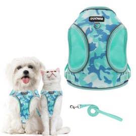 Muecleao Small Dog Harness, No Pull Breathable Cat Harnesses with Leash, Reflective Adjustable Dog Vest, Puppy Harness with Easy Control Handle for Small Dogs and Cats (Green, L)