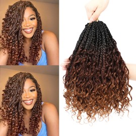 Boho Box Braids Crochet Hair 8 Packs Boho Crochet Braids Pre Looped 1B/33/30 Goddess Box Braids Crochet Hair for Black Women 12 Inch Boho Braids Crochet Hair Extension