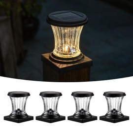 OPOIRA Glass Solar Post Cap Lights Outdoor Waterproof, 3000K LED Solar Fence Post Lights with Modular Design, Auto On/Off for Deck, Patio, Garden, 4x4 Vinyl/Wood Posts, Warm White (4 Pack)