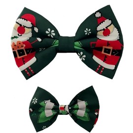 New Dogs Bow Tie Bowtie Merry Christmas SANTA Green Elastic Band attach COLLAR ACCESSORY Handmade UK (S)