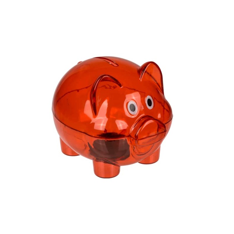 Small Red Clear Plastic Piggy Bank 10cm x 8cm x