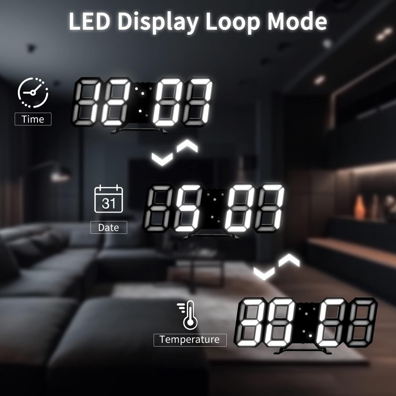 DSLIHA 3D Digital Alarm Clock for Bedrooms, LED Desk USB
