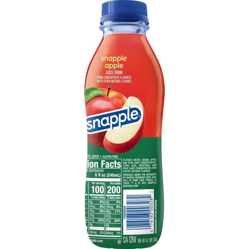 Snapple Apple Juice Drink, 16 Fl Oz Recycled Plastic Bottle,