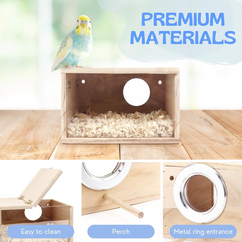 TiereCare Parakeet Nesting Box - Visual Wooden Bird Nest Breeding