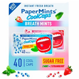 PaperMints CoolCaps - Instant Fresh Breath Mints Sugar-Free Variety 4 Pack - 160 capsules. Chronic Bad Breath Treatment for Adults, Peppermint Mouth Freshener Mint Pearls Halitosis Dry Mouth Products