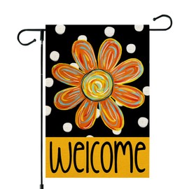 CROWNED BEAUTY Summer Garden Flag Floral 12x18 Inch Double Sided Small Burlap Seasonal Holiday Polka Dots Flag for Outside Yard Decoration